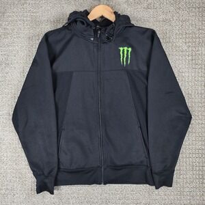 Monster Energy Zip Up Hoodie Black Logo Men's Size Large Removable Hood Jacket